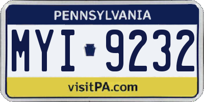 PA license plate MYI9232