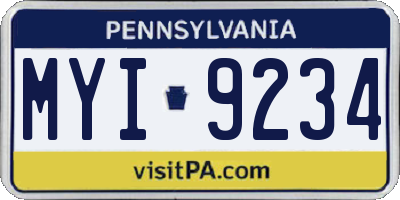 PA license plate MYI9234