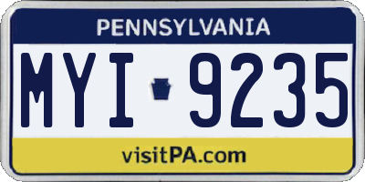 PA license plate MYI9235