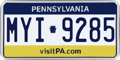 PA license plate MYI9285