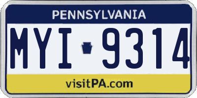 PA license plate MYI9314