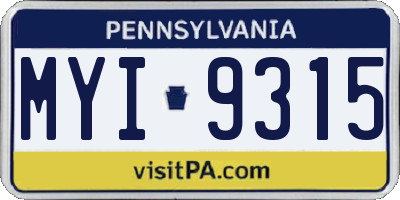 PA license plate MYI9315