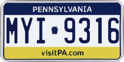 PA license plate MYI9316
