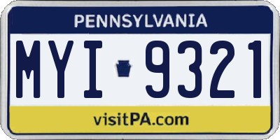 PA license plate MYI9321
