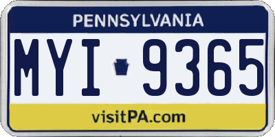 PA license plate MYI9365
