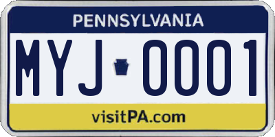 PA license plate MYJ0001