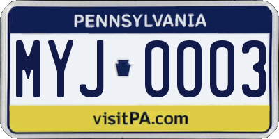 PA license plate MYJ0003