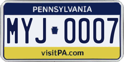 PA license plate MYJ0007