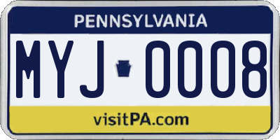 PA license plate MYJ0008