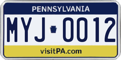 PA license plate MYJ0012