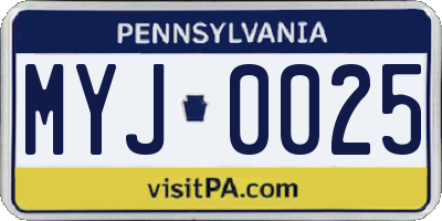 PA license plate MYJ0025