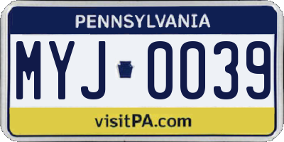 PA license plate MYJ0039