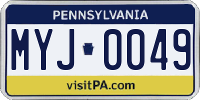 PA license plate MYJ0049