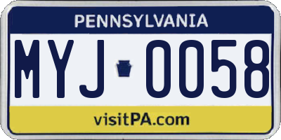 PA license plate MYJ0058