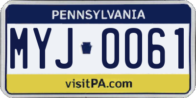 PA license plate MYJ0061