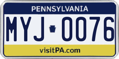 PA license plate MYJ0076