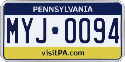 PA license plate MYJ0094