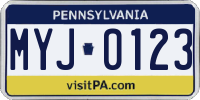 PA license plate MYJ0123