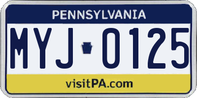 PA license plate MYJ0125
