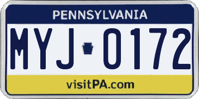 PA license plate MYJ0172
