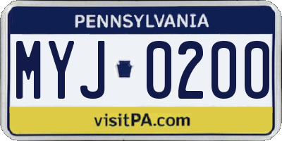 PA license plate MYJ0200