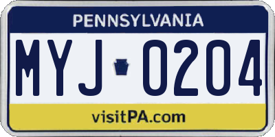 PA license plate MYJ0204