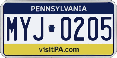 PA license plate MYJ0205