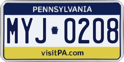 PA license plate MYJ0208