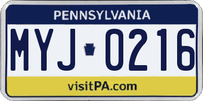 PA license plate MYJ0216