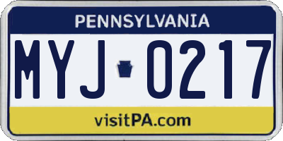 PA license plate MYJ0217