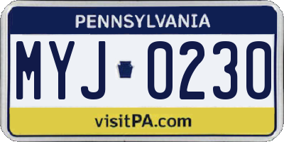 PA license plate MYJ0230