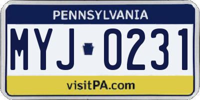 PA license plate MYJ0231