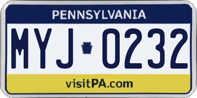 PA license plate MYJ0232