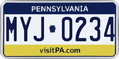 PA license plate MYJ0234