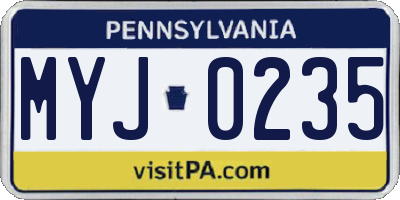 PA license plate MYJ0235