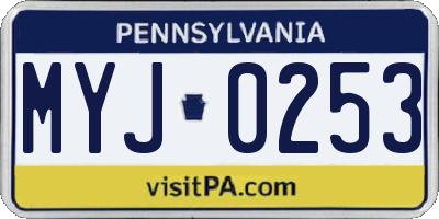 PA license plate MYJ0253