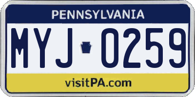 PA license plate MYJ0259