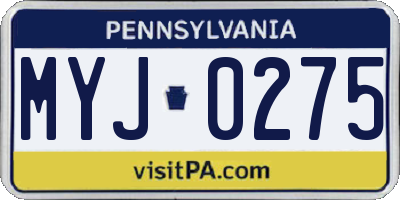 PA license plate MYJ0275
