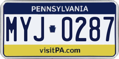 PA license plate MYJ0287