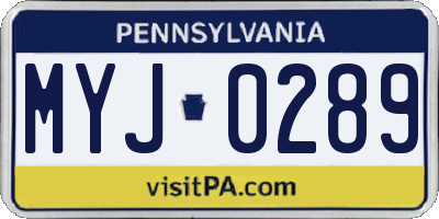 PA license plate MYJ0289