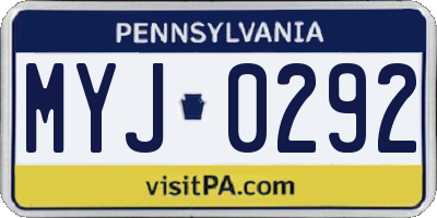 PA license plate MYJ0292
