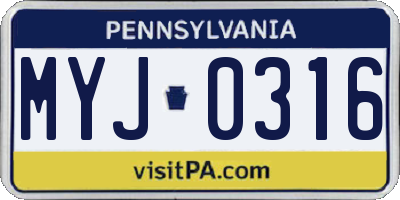 PA license plate MYJ0316