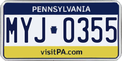 PA license plate MYJ0355
