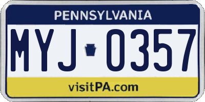 PA license plate MYJ0357
