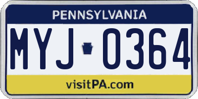 PA license plate MYJ0364