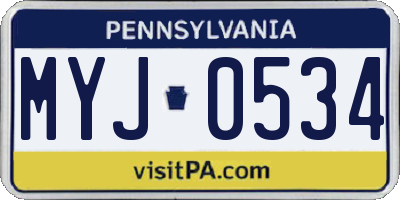 PA license plate MYJ0534
