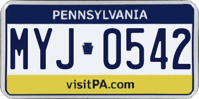 PA license plate MYJ0542