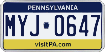 PA license plate MYJ0647