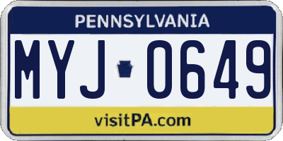 PA license plate MYJ0649