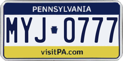 PA license plate MYJ0777